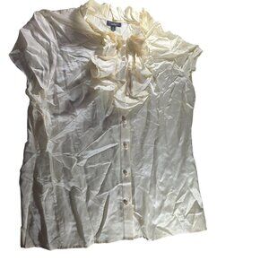 Talbots Ivory Ruffled Short Sleeve Button-Up Blouse Size 14 cotton silk blend